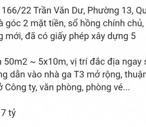 Bán nhà 166/22 Trần Văn Dư, Phường 13, Quận Tân Bình